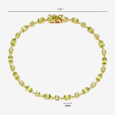 Womens Genuine Green Peridot 18K Gold Over Silver Oval 7.25 Inch Tennis Bracelet