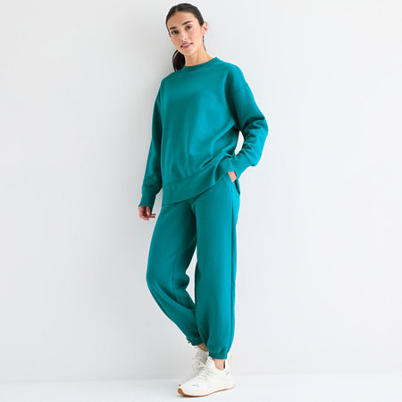 Xersion Womens Super Soft Fleece Jogger, Petite Large, Blue