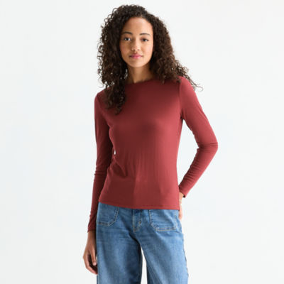 a.n.a Womens Crew Neck Long Sleeve T-Shirt