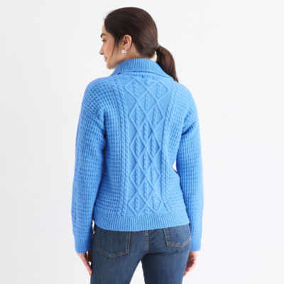 St. John's Bay Womens Long Sleeve Quarter-Zip Pullover Sweater