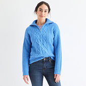 St. John's Bay Womens Long Sleeve Open Front Cable Knit