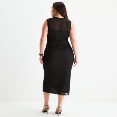 Premier Amour Womens Sleeveless Midi Sheath Dress Plus