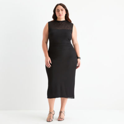 Premier Amour Womens Sleeveless Midi Sheath Dress Plus
