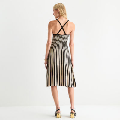 Worthington Womens Sleeveless Striped Sweater Dress