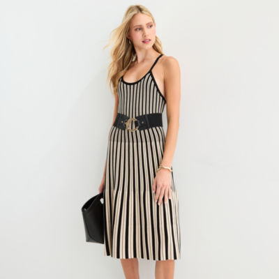 Worthington Womens Sleeveless Striped Sweater Dress
