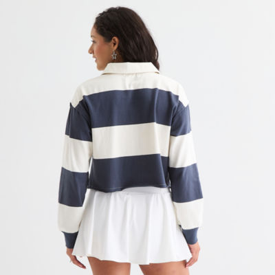 Arizona Womens Long Sleeve Regular Fit Striped Juniors Rugby Shirt