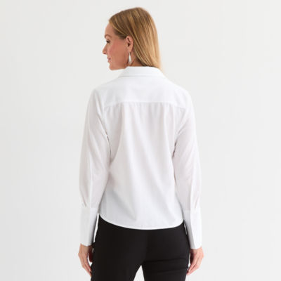 Liz Claiborne Womens Long Sleeve Cuffed Sleeve Regular Fit Button-Down Shirt