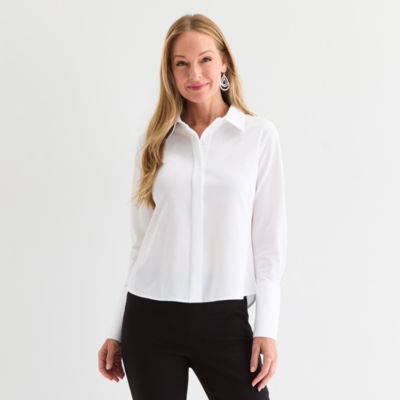 Liz Claiborne Womens Long Sleeve Cuffed Sleeve Regular Fit Button-Down Shirt