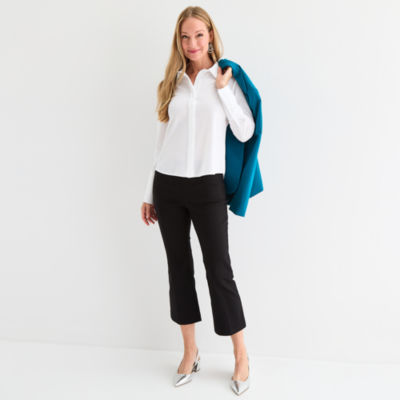 Liz Claiborne Womens Long Sleeve Cuffed Sleeve Regular Fit Button-Down Shirt