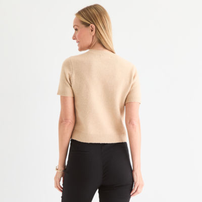 Liz Claiborne Womens Crew Neck Short Sleeve Pullover Sweater