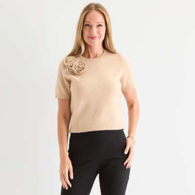 Liz Claiborne Womens Crew Neck Short Sleeve Pullover Sweater