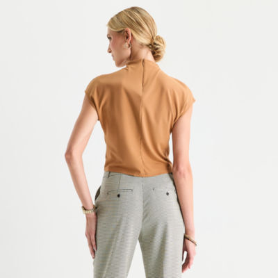 Worthington Womens Short Sleeve Mock Neck Top
