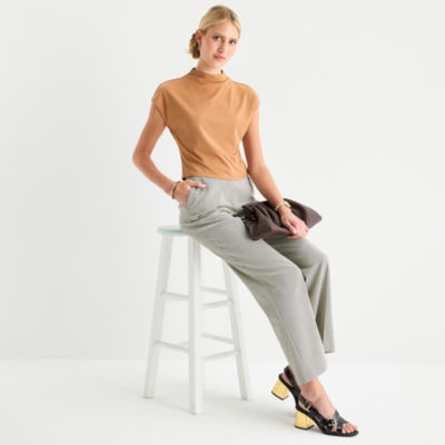 Worthington Womens Short Sleeve Mock Neck Top