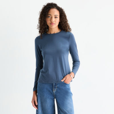 a.n.a Womens Round Neck Long Sleeve T-Shirt