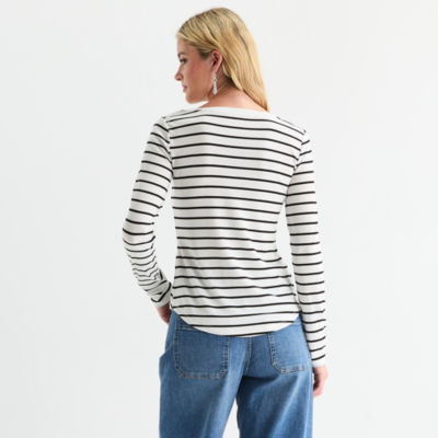 a.n.a Womens Henley Neck Long Sleeve T-Shirt