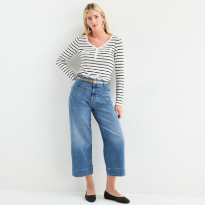 a.n.a Womens Henley Neck Long Sleeve T-Shirt