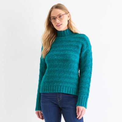 St. John's Bay Womens Mock Neck Long Sleeve Pullover Sweater