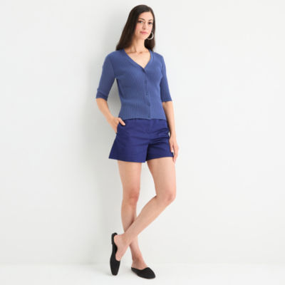 Worthington Womens V Neck Elbow Sleeve Blouse
