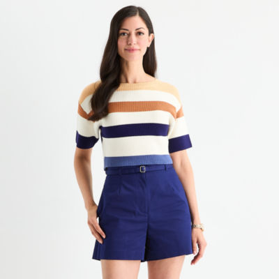 Worthington Womens Crew Neck Elbow Sleeve Pullover Sweater
