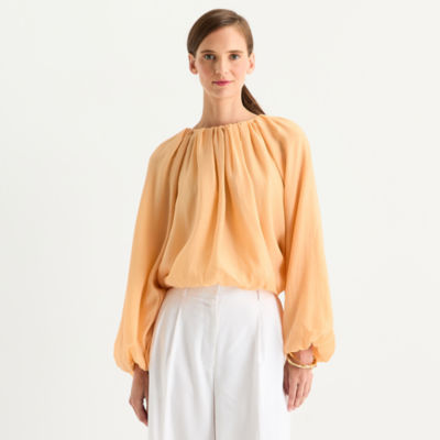 Worthington Womens Crew Neck Long Sleeve Blouse