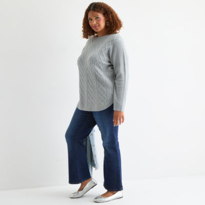 St. John's Bay Plus Womens Crew Neck Long Sleeve Pullover Sweater