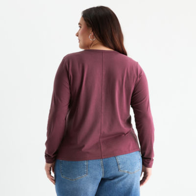 a.n.a Womens Plus Round Neck Long Sleeve T-Shirt