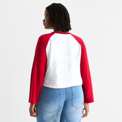 Joaquina for JCPenney Womens Crew Neck Long Sleeve Juniors Plus T-Shirt