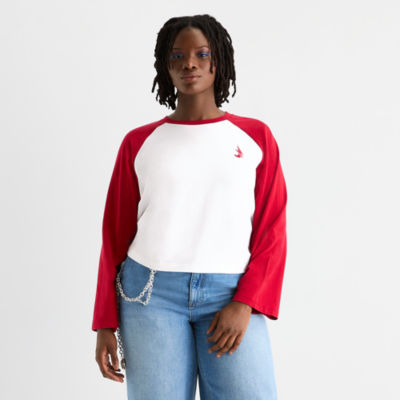 Joaquina for JCPenney Womens Crew Neck Long Sleeve Juniors Plus T-Shirt