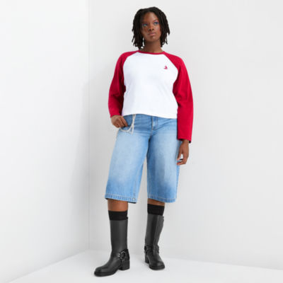 Joaquina for JCPenney Womens Crew Neck Long Sleeve Juniors Plus T-Shirt