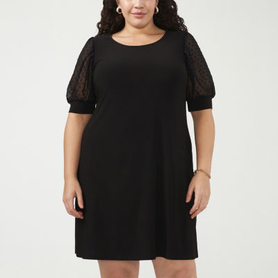 MSK Womens Short Sheer Clipdot Sleeve Shift Dress Plus