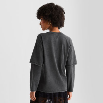 Joaquina for JCPenney Womens Crew Neck Long Sleeve Juniors T-Shirt