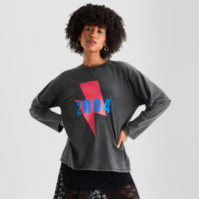Joaquina for JCPenney Womens Crew Neck Long Sleeve Juniors T-Shirt