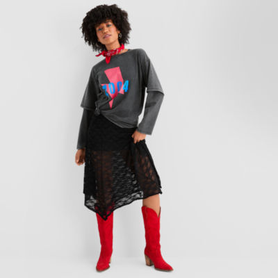 Joaquina for JCPenney Womens Crew Neck Long Sleeve Juniors T-Shirt
