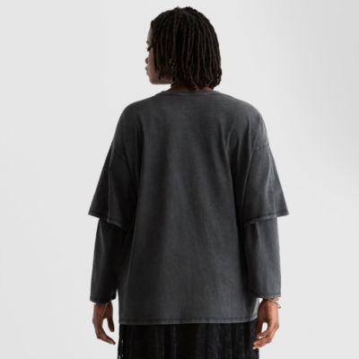 Joaquina for JCPenney Womens Juniors Plus Crew Neck Long Sleeve T-Shirt
