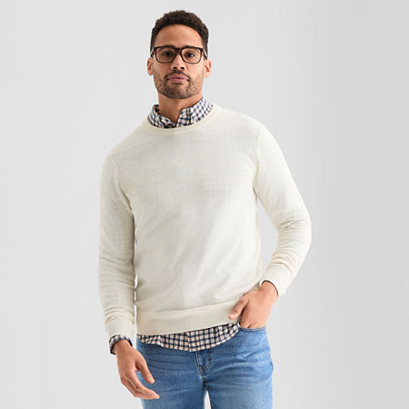 St. John's Bay Fine Gauge Mens Crew Neck Long Sleeve Pullover Sweater In White