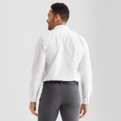 St. John's Bay Poplin Mens Long Sleeve Fitted Slim Fit Button-Down Shirt