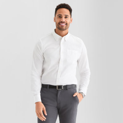 St. John's Bay Poplin Mens Long Sleeve Fitted Slim Fit Button-Down Shirt