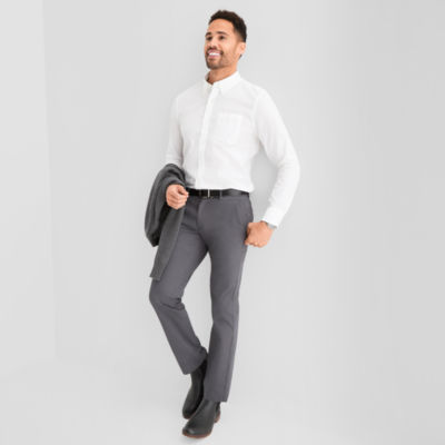 St. John's Bay Poplin Mens Long Sleeve Fitted Slim Fit Button-Down Shirt