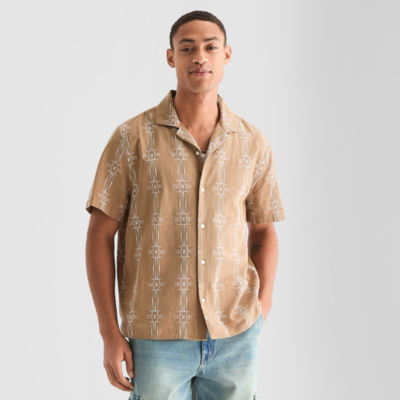 Arizona Mens Short Sleeve Fitted Sleeve Button-Down Shirt