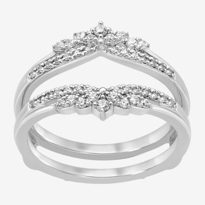 Womens 1/4 CT. T.W. Natural White Diamond 14K White Gold Ring Guard