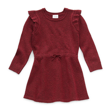 Okie Dokie Toddler Girls Long Sleeve Sweater Dress, 5t , Red