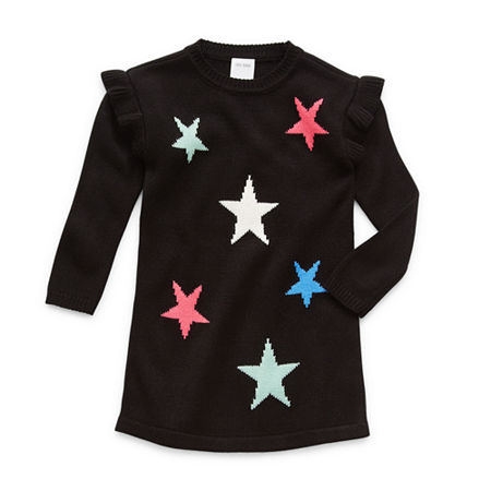 Okie Dokie Toddler Girls Long Sleeve Fitted Sleeve Sweater Dress, 3t , Black