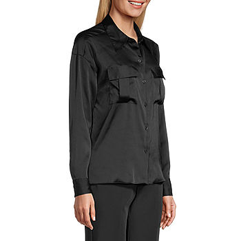 ledematen room Algebraïsch Worthington Womens Long Sleeve Regular Fit Button-Down Shirt, Color: Black  - JCPenney