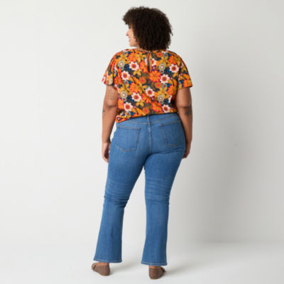 St. John's Bay Womens Plus Mid Rise Adaptive Bootcut Easy-on + Easy-off Jean