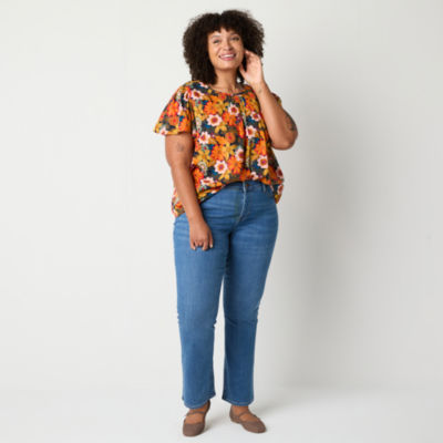 St. John's Bay Womens Plus Mid Rise Adaptive Bootcut Easy-on + Easy-off Jean