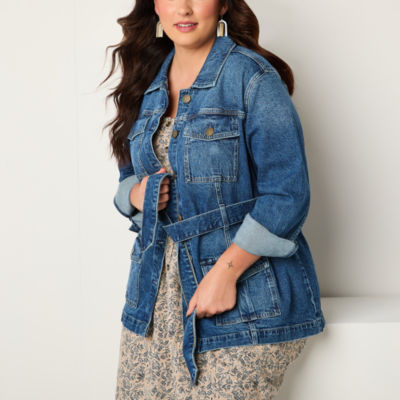 a.n.a Midweight Denim Belted Plus Jacket