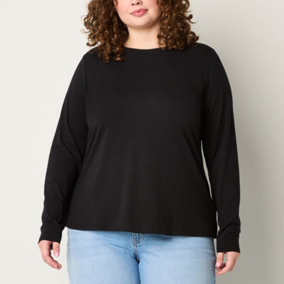 a.n.a Womens Plus Crew Neck Long Sleeve T-Shirt