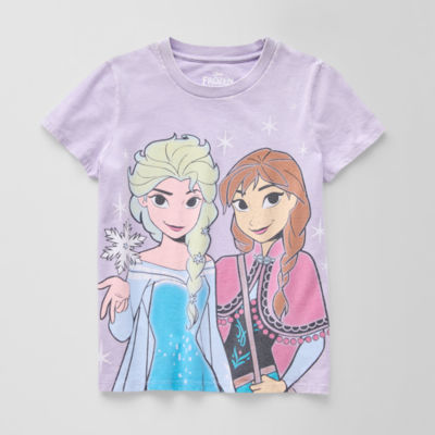 Disney Collection Little & Big Girls Crew Neck Short Sleeve Frozen Graphic T-Shirt
