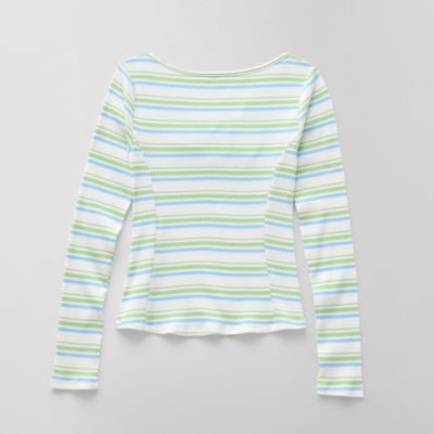 Thereabouts Little & Big Girls V Neck Long Sleeve T-Shirt
