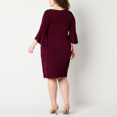 Connected Apparel Plus 3/4 Bell Sleeve Sheath Dress